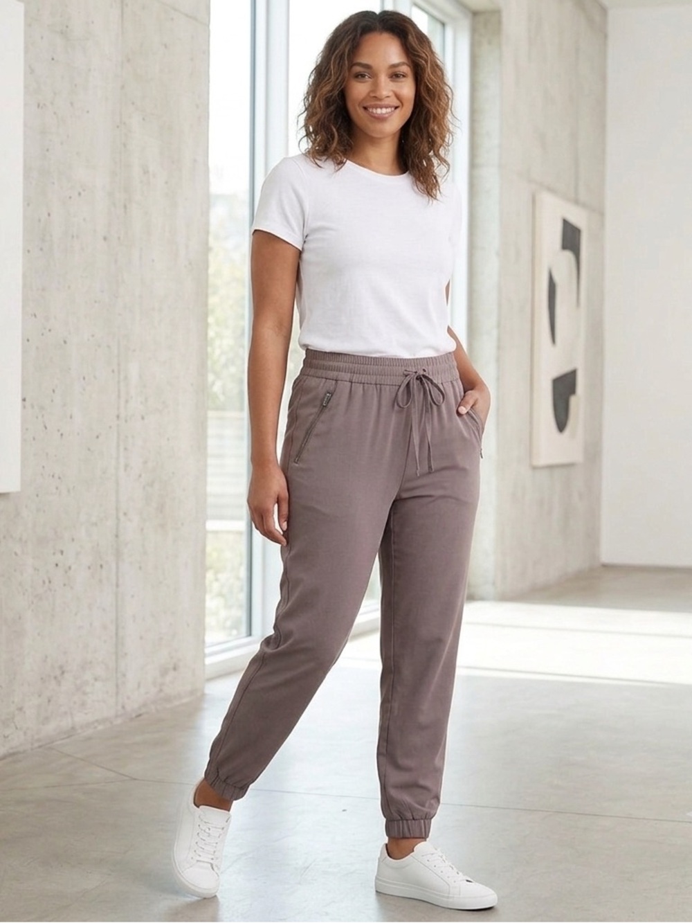 Mossimo Brown Taupe Drawstring Joggers, Women’s XS extra small pants, pockets